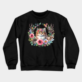 Floral Wreath Cat Crewneck Sweatshirt
